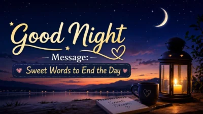 Good Night Message with sweet words to end the day under a peaceful starry sky