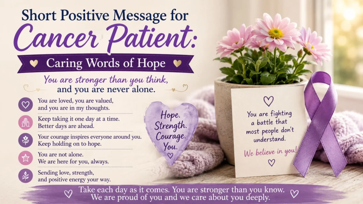 Short positive message for cancer patient with caring words of hope, strength, and emotional support