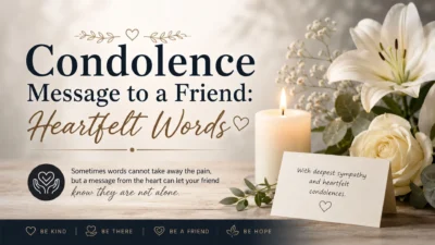 Condolence message to a friend with heartfelt sympathy words, flowers, and a candle