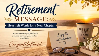 Retirement message with heartfelt words celebrating a new chapter filled with freedom, happiness, and new possibilities.