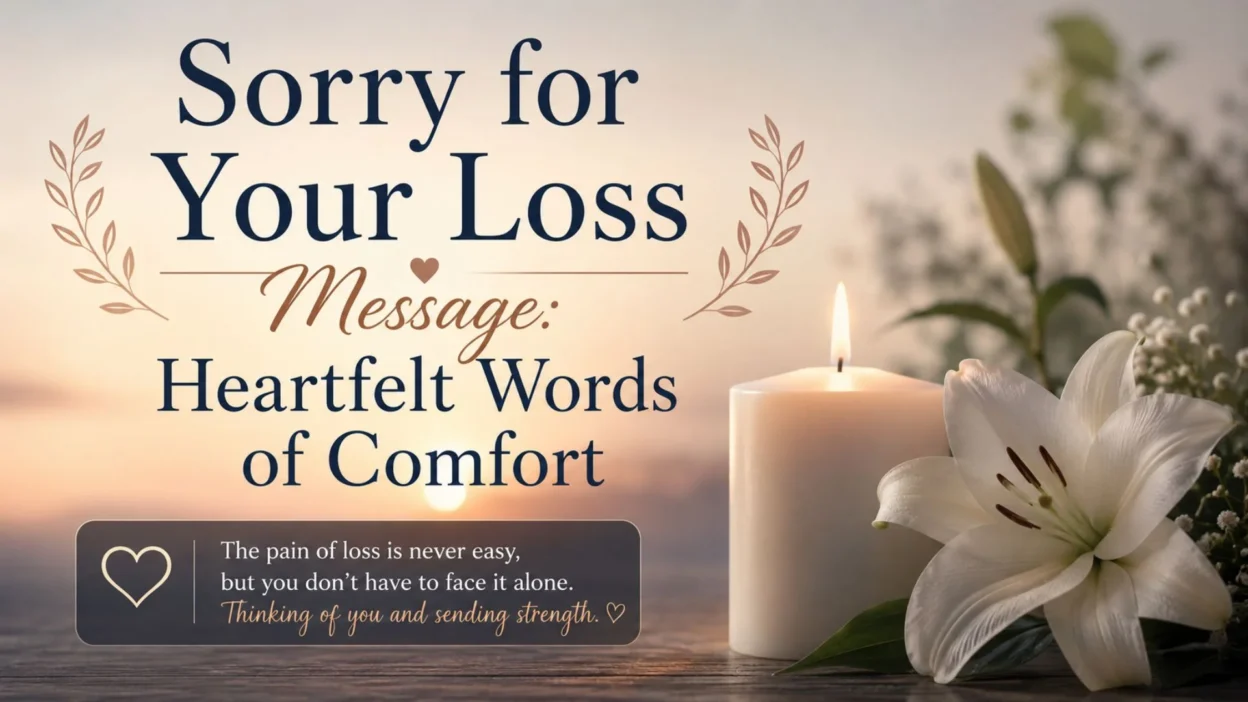 Sorry for Your Loss message with a candle, white lily, and heartfelt words of comfort.