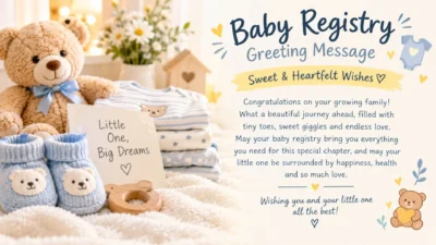 Baby registry greeting message with sweet wishes for expecting parents 👶💛