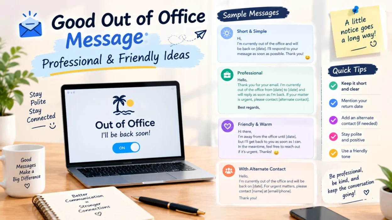 Good out of office message examples for professional and friendly work replies