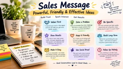 Sales message examples for customers, products, offers, and business promotions