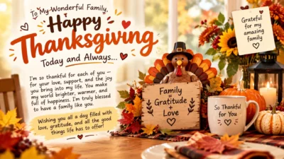 Thanksgiving message to family with heartfelt wishes, love, gratitude, and warm holiday greetings