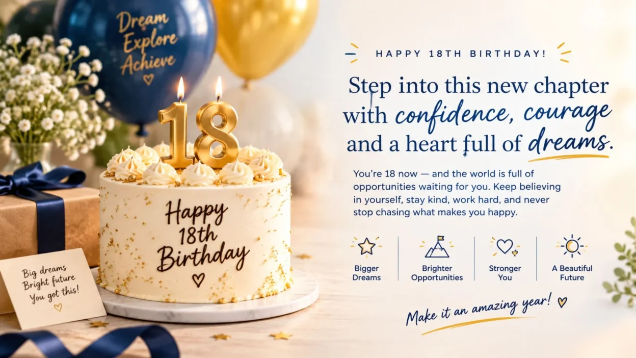 Inspirational 18th birthday message with uplifting wishes for a new chapter