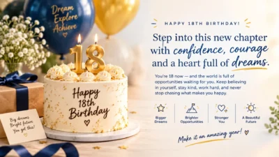 Inspirational 18th birthday message with uplifting wishes for a new chapter
